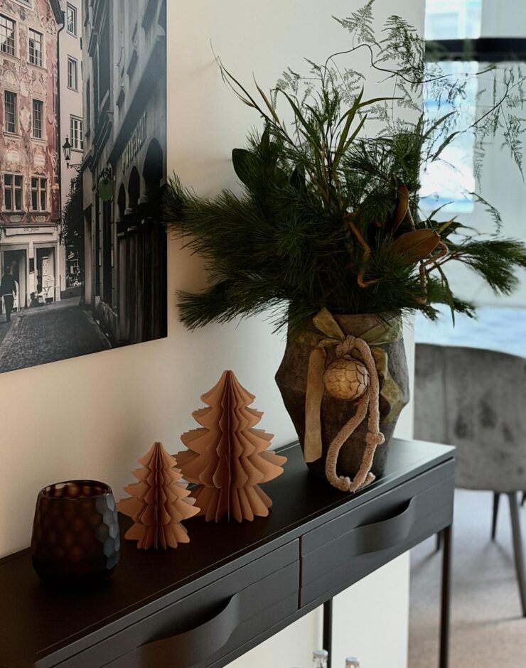 Dekorative Bürogestaltung mit Pflanzen und weihnachtlichen Elementen in der Kanzlei der BMU Treuhand AG